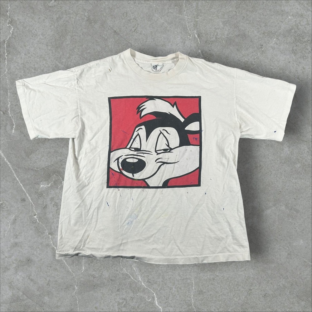 Vintage Pepe Le Pew T-Shirt Mens XL White 1991 Acme Clothing Looney Tunes USA